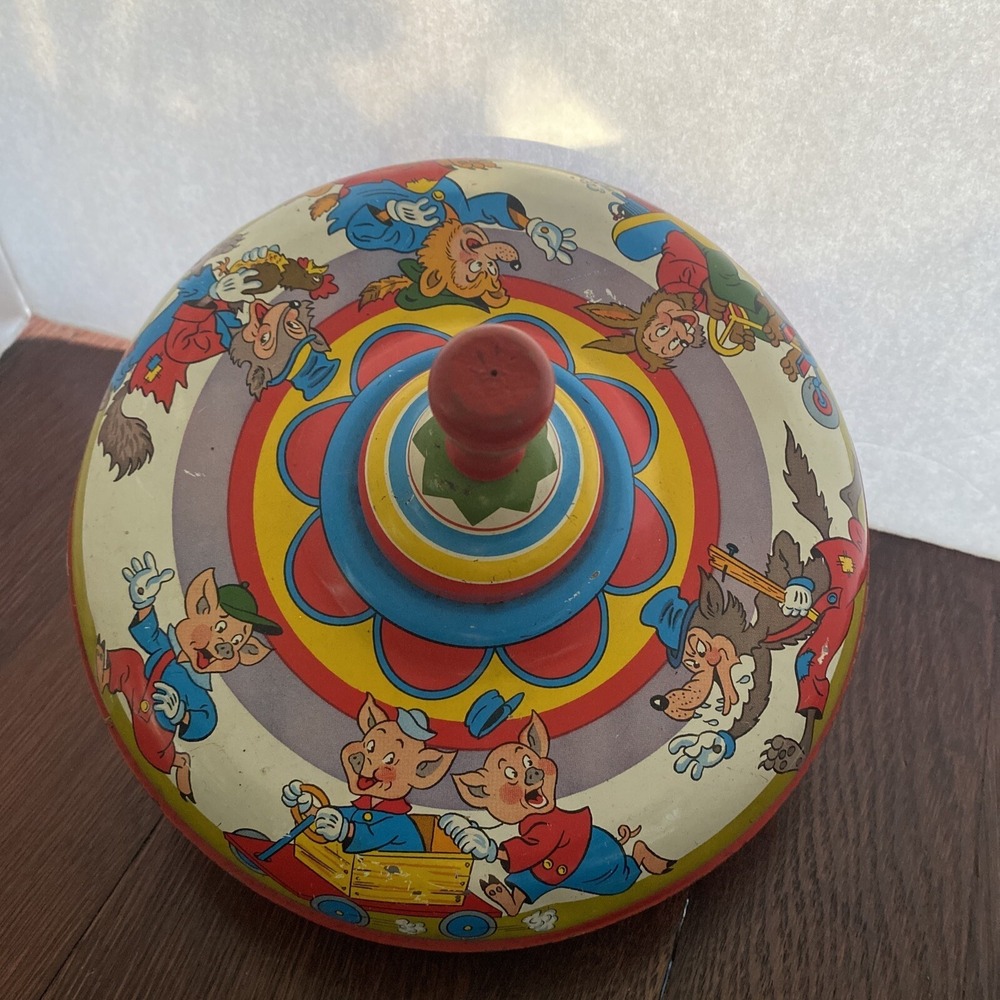 The Ohio Art Company Three Little Pigs Tin‎ Lithography Spinning Top Made in USA